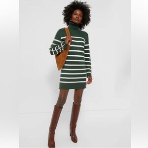 Tuckernuck Hyacinth House Striped Emsley Mini Sweater Dress Pine Green White XXL